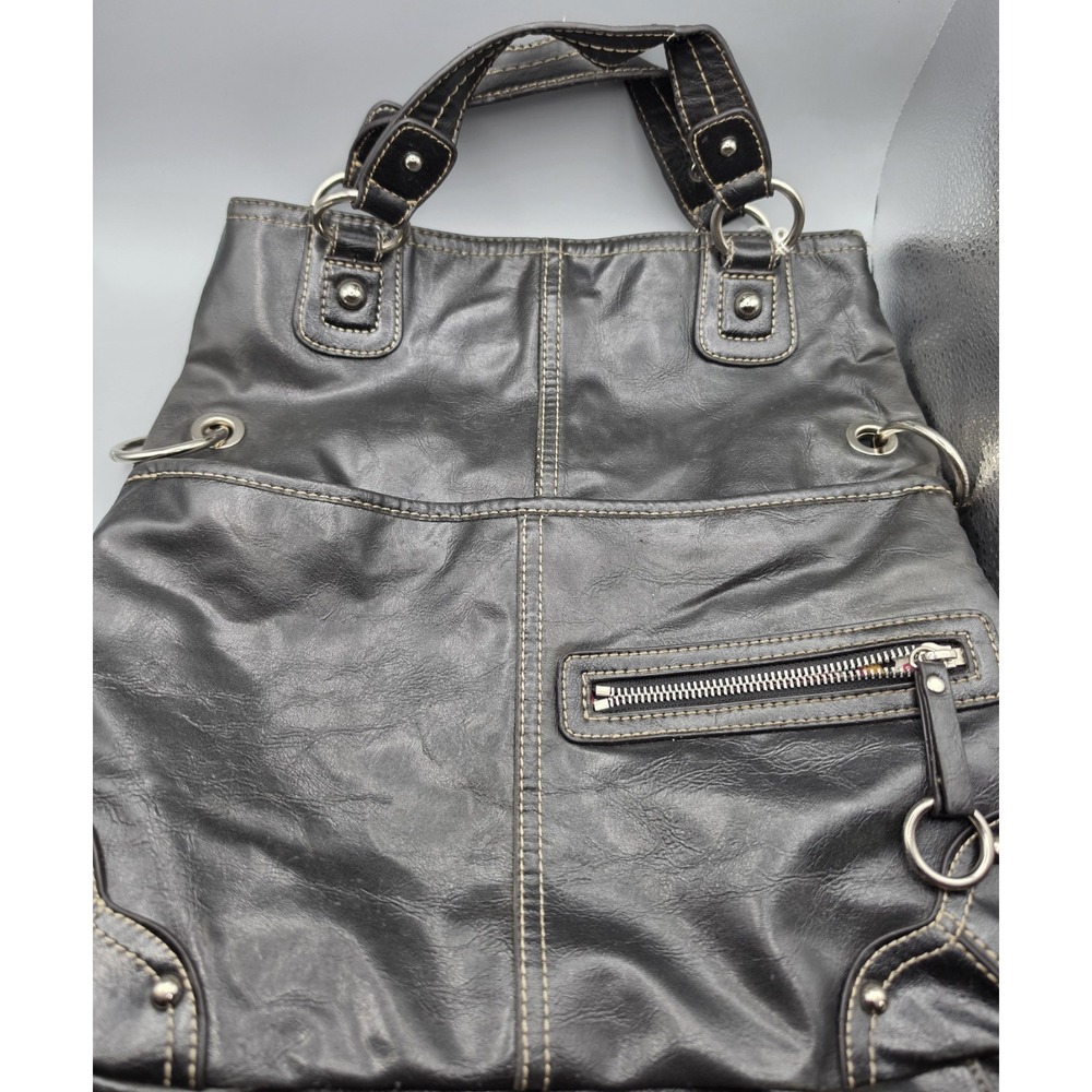 Nine West Black Shoulder Bag Tote Purse Silver Hardware Contrast Stitching Y2k - Picture 3 of 13